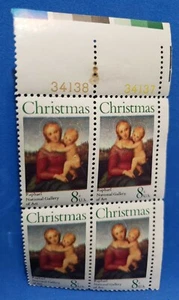 US Plate Block 4- 8 Cent Stamps Chistmas Raphael National Gallery - Picture 1 of 2