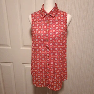 New Directions Women's Polyester Top Sz S Red Sleeveless Button Floral Keyhole - Picture 1 of 10