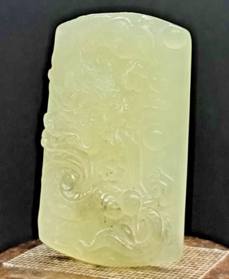 Ancien pendentif Jade Hetian de Bouddha guerrier guan gong artisanat chinois - Photo 1/4