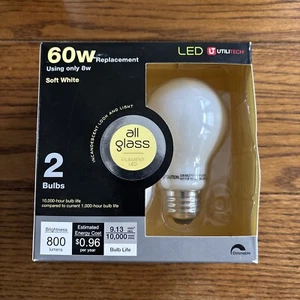 Utilitech LED 60W White Light Bulbs - All Glass - Two Pack - Picture 1 of 3