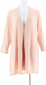 H Halston Peach Sorbet Knit Zip Front Cardigan with Side Slits in Size 1X Spring - Picture 1 of 2