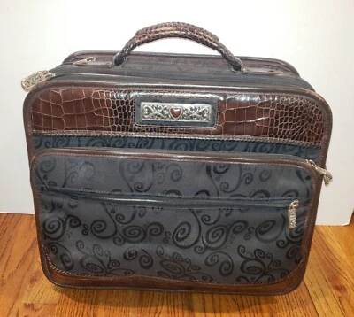 Brighton Rolling Laptop Bag Black & Brown Croc Leather Overnight Carry On 16×15 - Image 1 of 4