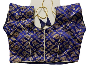 "NUEVO Readymade Diseñador Sari Saree Blusa Azul Choli MANGAS BROCADO DORI 36"-EE. UU. - Imagen 1 de 7