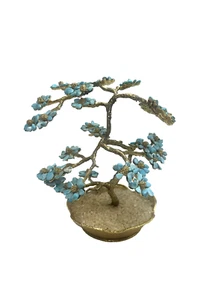 Vintage Swoboda Bonsai Tree Turquoise Stone Flowers 18k Gold Plated Beautiful - Picture 1 of 9