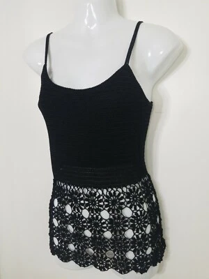 Georgiou studio Black Open Crochet/Knit Upper Lined Top Adjustable Straps Size S - Image 1 of 4