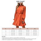 Long Sleeve Ruffle Dress Half High Neck A Line Patchwork Dress (Orange L) BST