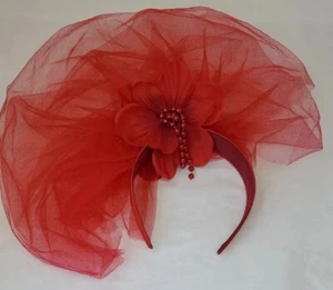 Red Fascinator with Flower, Headband, Wedding, Prom, Halloween Accessories - Picture 1 of 3