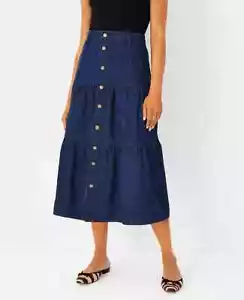 FALDA MIDI DENIM CON CAPAS ANN TAYLOR LAVADO ENJUAGUE, TALLA 14, NUEVA CON ETIQUETAS - Imagen 1 de 3