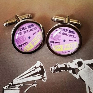 Unique! THE SEX PISTOLS CUFFLINKS never mind the bollocks PUNK cool ALBUM vinyl - Picture 1 of 1