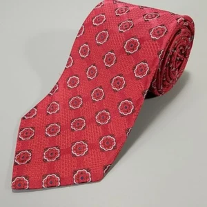 John W Nordstrom Luxury Tie Red Geometric Floral Pattern Woven Silk Necktie - Picture 1 of 8