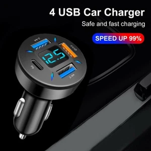 4 USB QC3.0+PD USB Car Cigar Charger Lighter Digital LED-Voltmeter 12V/24V - Picture 1 of 12