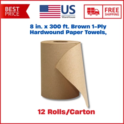 12 Rolls/Carton, 8 in. x 300 ft. Brown 1-Ply Hard wound Paper Towels