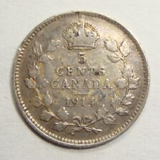 1914 CANADA FIVE 5 CENT GEORGE V FISHSCALE STERLING SILVER NICKEL COIN