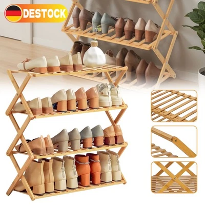 4 Ebenen Schuhregal Freistehende Bambus Regal Schuhablage Schuhe Organizer 50CM - Bild 1 von 4