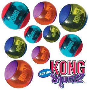 Kong Dog Squeezz Action Ball Red - S, M, L Squeaky Fetch Ball 2 & 3 packs - Picture 1 of 16