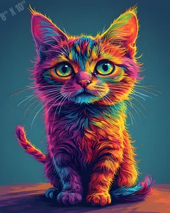 Cat In Psychedelic Rainbow Fur Pop Art 8X10 Print - Picture 1 of 1