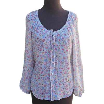 Joie черный чистый шелк Puff рукав блузка верхний карьера V шеи плиссированные крестьянин Med - Изображение 1 из 4