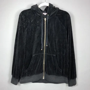 Giacca da pista vintage Y2K Juicy Couture velluto full zip con cappuccio XL nera tasche - Foto 1 di 6