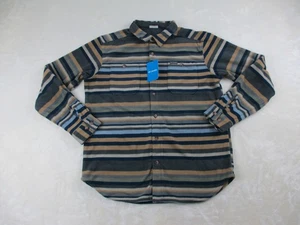 NEW Columbia Shirt Mens Large Gray Striped Button Up Over Shirt Long Sleeve - Picture 1 of 11