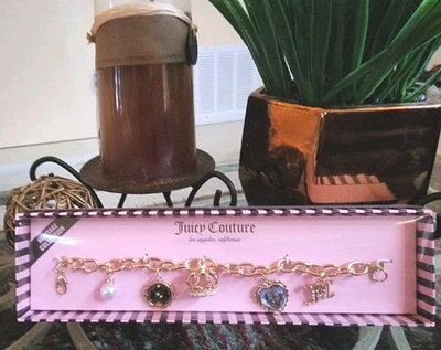 Juicy Couture Crystals Crown Gold Heart JC Scottish Doggies Charms Bracelet NWT! - Image 1 of 4