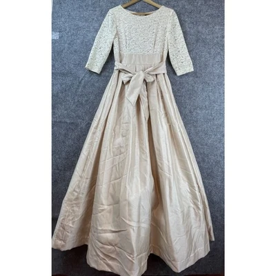 Vestido Jessica Howard 10 Beige Encaje Lentejuelas Cinturón Lazo Falda Completa Baile de graduación Vestido Elegante Foto 1 de 4