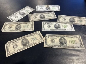 1934 Five Dollar Bill • $5 Green Seal • Damaged Cull • Lime Seal Note - Picture 1 of 1