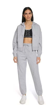 Moletom com capuz Calvin Klein Performance feminino de lã com zíper completo cinza tamanho grande - Imagem 1 de 4