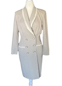 Danny & Nicole Ivory Taupe double breasted long Suit Jacket Blazer Power Dress - Picture 1 of 12