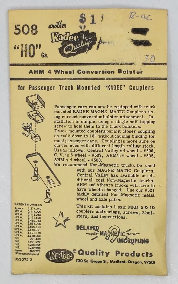 Kadee 508 HO Scale AHM Rivarossi 4 Wheel Trucks Conversion Coupler 2