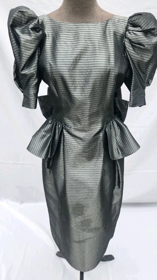 Vintage Barboglio Cristina Jan Black/Gray Peplum 80s Cocktail Dress Size 8 - Image 1 of 4