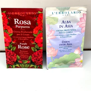 2 paquetes de muestra L'erbolario crema corporal perfumada púrpura rosa y amanecer sobre Asia - Imagen 1 de 21