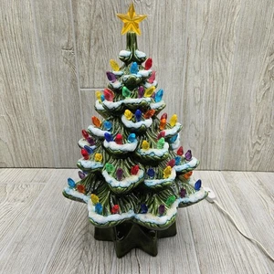 Vintage Flocked Ceramic Christmas Tree Lighted Excellent - Picture 1 of 12