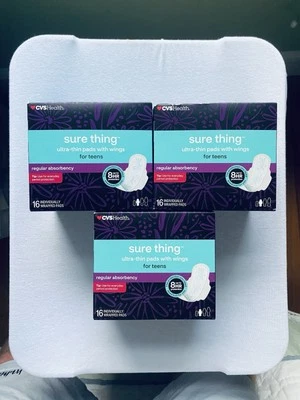 3 ~ Almohadillas ultrafinas CVS Health con alas regulares, para adolescentes, 16 almohadillas cada una Foto 1 de 4