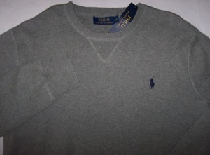 NWT Polo Ralph Lauren FAWN GRAY Sweatshirt-Style Sweater Men's M NAVY BLUE PONY - Picture 1 of 4