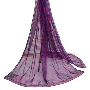 Sushila Vintage Tie-Dye Scrap Dupatta Chiffon Silk Magenta Purple Long Stole - Picture 1 of 11