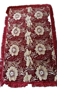 Gorgeous Burgundy & Gold Embossed Velvet Throw Blanket With Fringes Wall Hanging - Picture 1 of 5