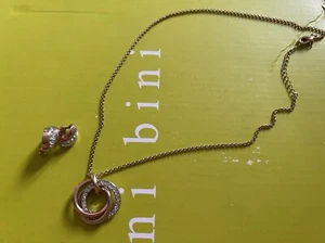Cubic Zirconia 3 Circle Pendant Necklace & Earrings Gold Rose Gold Rhinestones - Picture 1 of 8