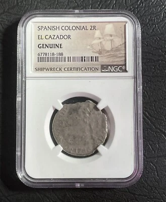 spanish colonial coin 2 real El Cazador Shipwreck Coin - Image 1 of 4