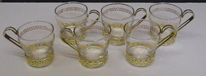 Libbey Greek Key Gold Trim Tea Coffee Expresso Glass Cups Mugs GREECE Set of 6 - Picture 1 of 12