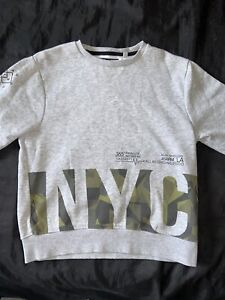 Boys Next Light Grey Marl Green Camo NYC Cuffed Sweater Jumper (Age 8 Years)