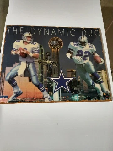 Vintage Dallas Cowboys Lacquered Wood Clock Dynamic DUO SMITH  AIKMAN NOT TESTED Cover