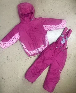 Alpine Design Girls Pink 2PC Snowsuit Ski Set - Hooded Jacket & Bibs Pants sz 4 - Picture 1 of 3