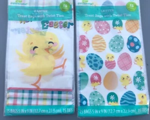 Lot of 30 Total Easter Treat Bags With Twist Ties 2 Designs 5”x 9” - Picture 1 of 2