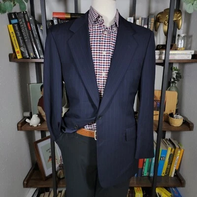 Hickey Freeman Tasmanian Mens Sport Coat Two Button Black Striped Loro Piana 42R - Image 1 of 4