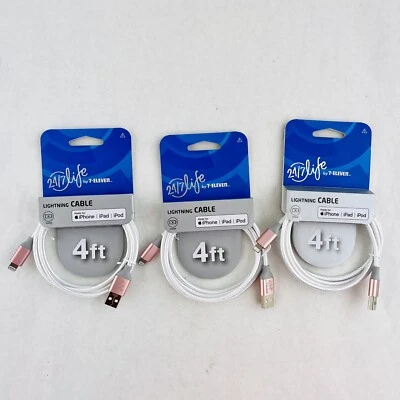 24/7Life 7-Eleven Lighting Charging Cable 4ft iPhone, iPad, MFI Certified, 3 Pk - Image 1 of 3