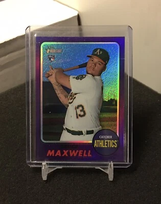 Bruce Maxwell 2017 Topps Heritage Chrome 584 Oakland A's purple refractor rookie - Image 1 of 2
