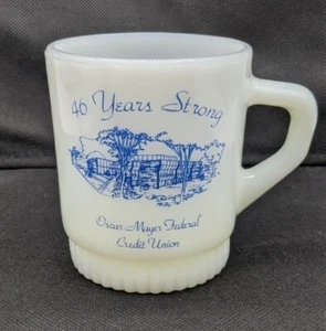 Vintage Oscar Mayer Federal Credit Union Anchor Hocking Fire King Milk Glass Mug - Picture 1 of 11