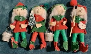 4er SET SUPER SÜSSE VINTAGE WEIHNACHTSELFEN AUS FILZ! Elfe im Regal - Bild 1 von 6