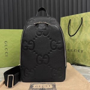 RRP $2100 Gucci Mini Jumbo GG Logo Sling Crossbody Bag Grain Black Leather - Picture 1 of 18