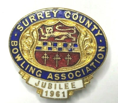surrey county bowling association 1961 jubilee enamel badge - Image 1 of 3